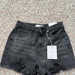 KanCan Charcoal Distressed Jean Shorts